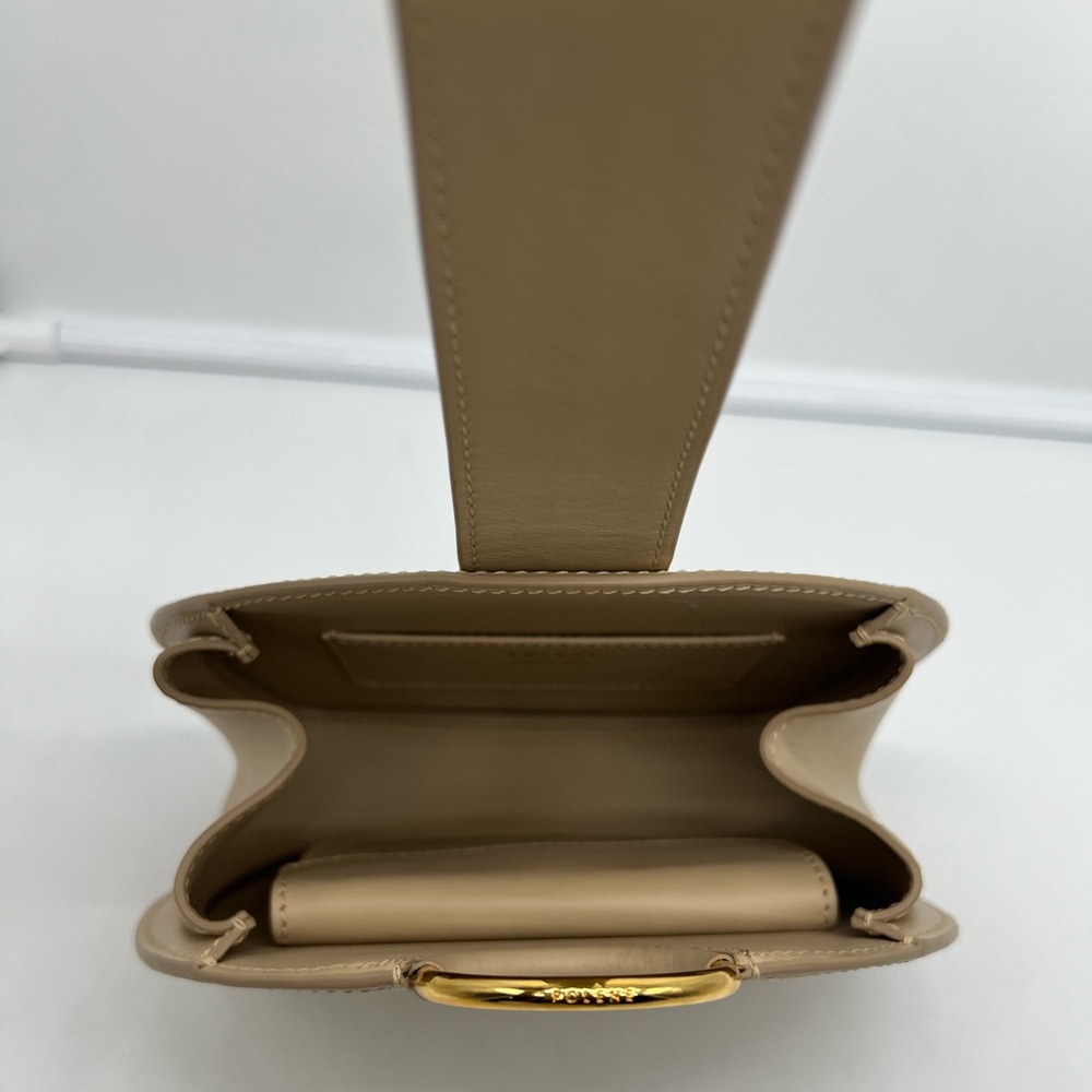 NEW POLÈNE Numero Six Sand Beige Leather Gold Hardware Round Clutch Wristlet - Picture 13 of 17